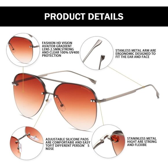 Women Aviator Sunglasses Rimless Oversized Gradient Mirrored UV Fashion